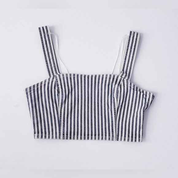 ZARA Denim Striped Crop Top - Picture 2 of 8